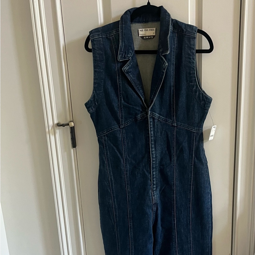 Free People Blue Flare Denim Jumpsuit
